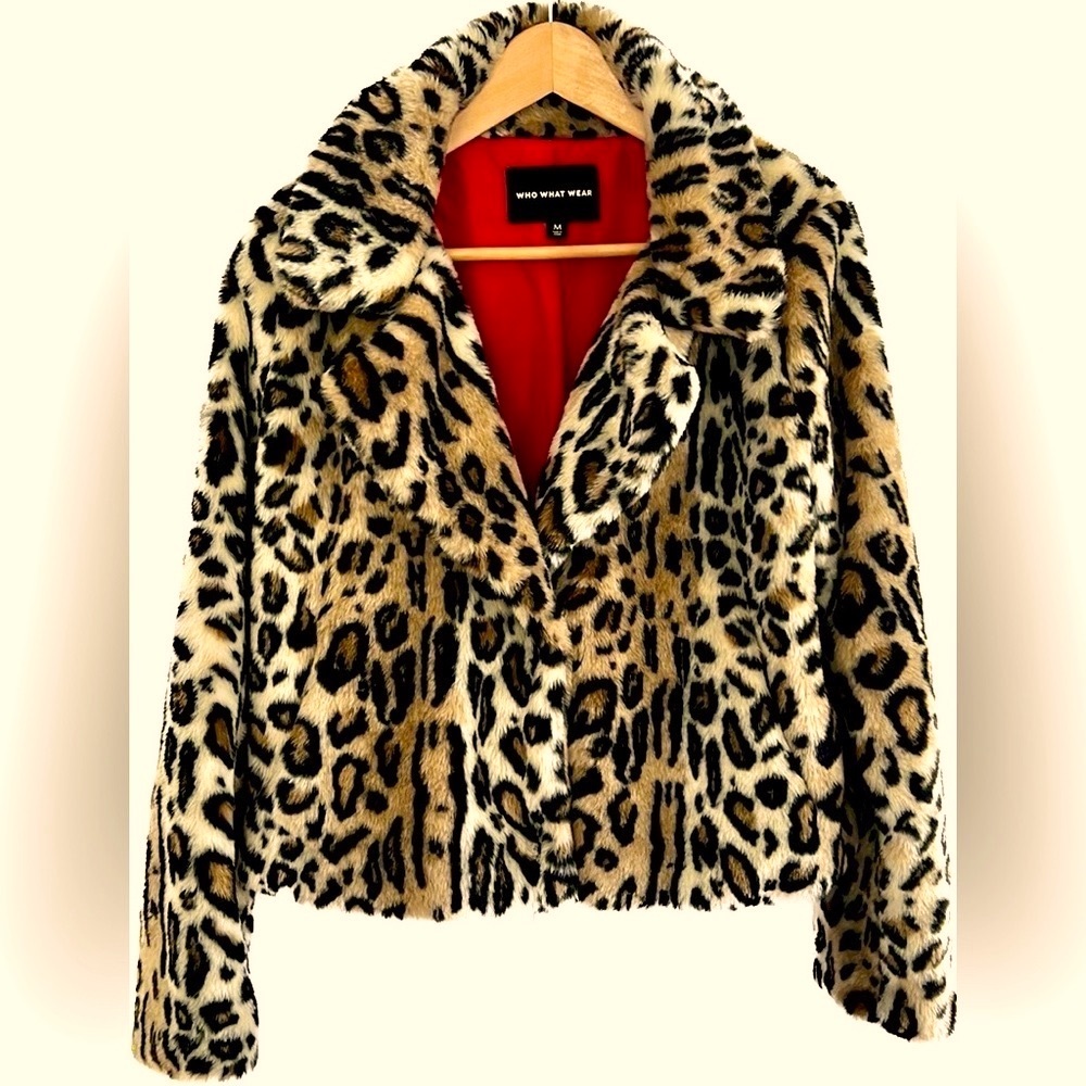 Who What Wear Faux Fur Leopard Print Jacket